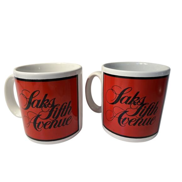Vtg Saks Fifth Avenue Coffee Mug Tea John Buck Red Black Made England Set Of 2 - Picture 1 of 13
